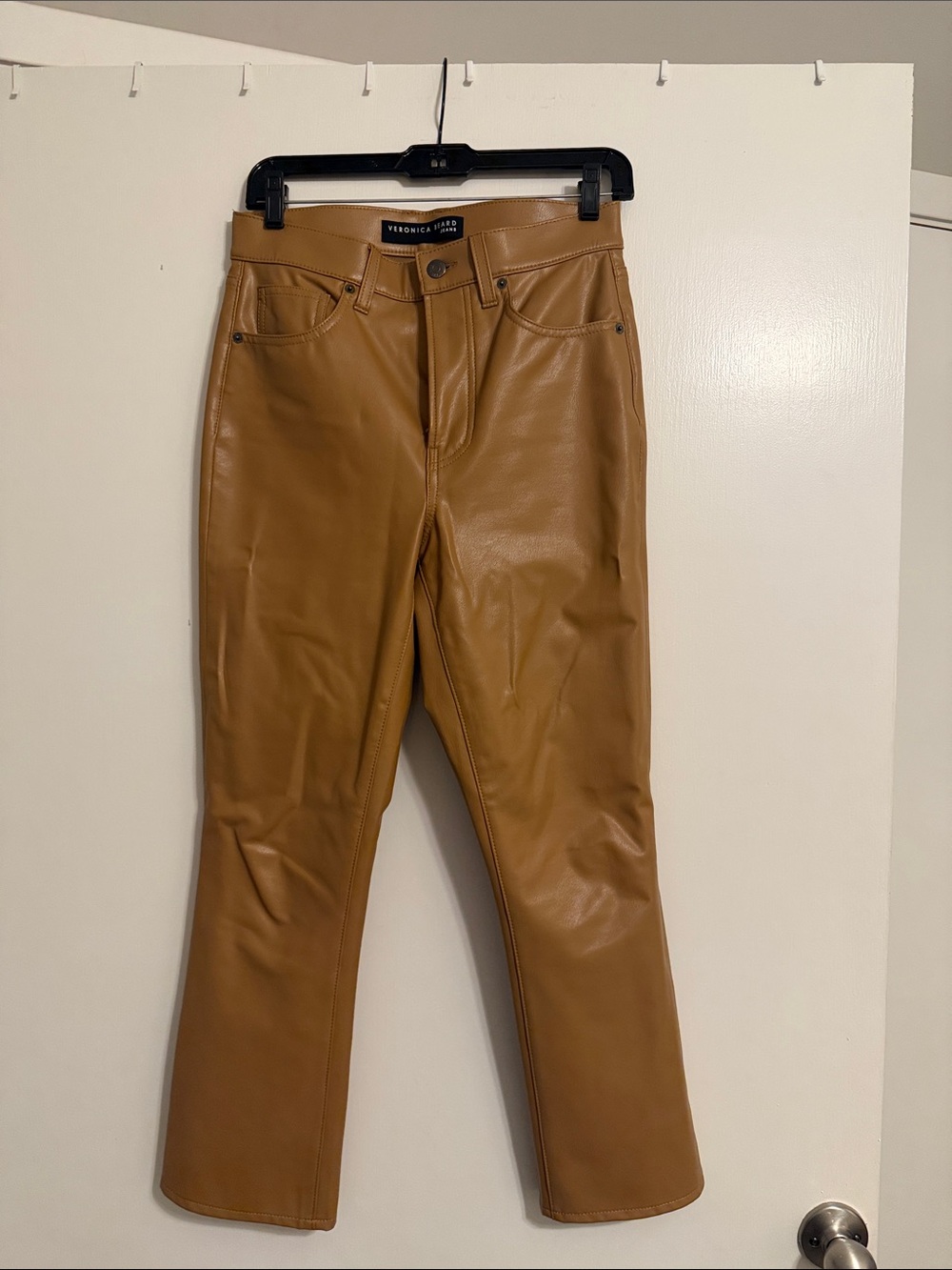 Veronica Beard Cognac Faux Leather Straight-Leg Pants